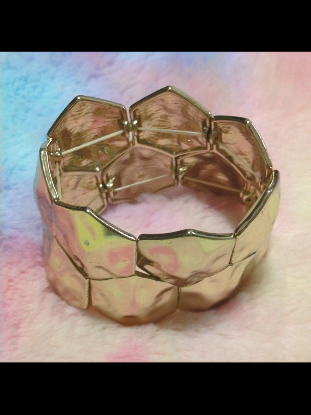 Style & Co. Wide Faceted Geometric Link Stretch Gold-Tone Bracelet